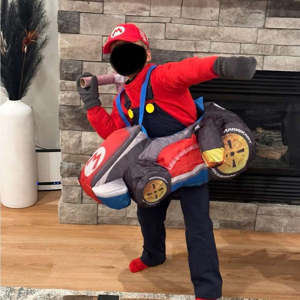 Kids Premium Mario Kart Costume with Car Attachment